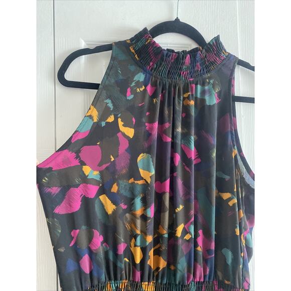 Peyton Jensen Womens Large Black Floral Maxi Dress Sleeveless Smocked Waist - Picture 3 of 10
